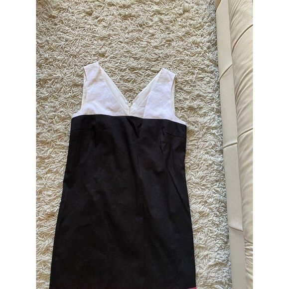 DKNY Dress Color Block Black Pink White Sheath Medium V-Neck Colorblock - Picture 3 of 8